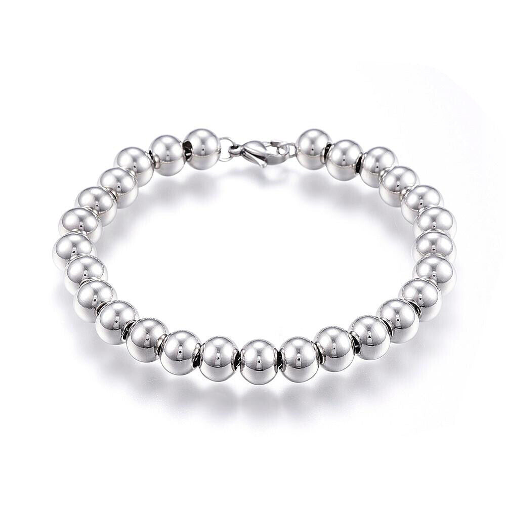 Stainless Steel Ball Chain Bracelet Lobster Silver 7-5/8inches(195mm)x8mm Z44