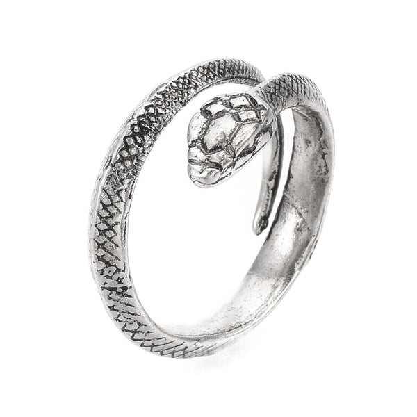 Alloy Cuff Finger Ring Snake Antique Silver Size 5 Adjustable 16mm P457