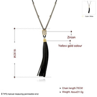 Chain Hollow Black Gold Zirconia Leather Straps Long Necklace L69