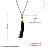 Chain Hollow Black Gold Zirconia Leather Straps Long Necklace L69