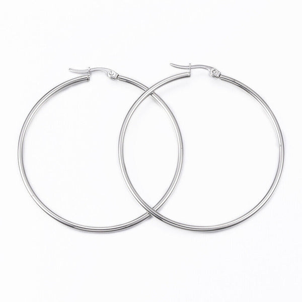 304 Stainless Steel Hoop Earrings Stainless Steel Color 56x54x2mm 1x0.8mm P210