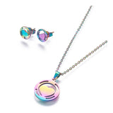 Stainless Steel Set Stud Earring Pendant Necklace Round Heart 17.7" 0.8mm P475