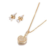 Stainless Steel Set Zirconia Necklace Stud Earrings Heart Gold 17.72" P715