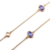 Yellow Gold Plated Necklace Chain AAA Zirconia Purple Lobster Clasp B378