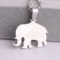 316L Stainless Steel Pendant  1.11 X0.72 Inch Elephant  Silver Necklace 22" B117