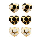 Rose Gold Platinum Plated Black White Earrings Stud Push Back Heart  .72" L304