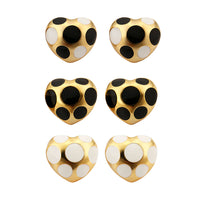 Rose Gold Platinum Plated Black White Earrings Stud Push Back Heart  .72" L304