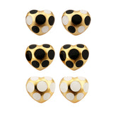 Rose Gold Platinum Plated Black White Earrings Stud Push Back Heart  .72" L304