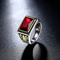 Stainless Steel Award  Ring Red Yellow Gold AAA Zirconia Men's Unisex B460