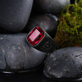 Stainless Steel Black Gunmetal Ring Mens Red Black Stone B550