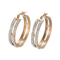Stainless Steel Hoop Earrings Polymer Clay Zirconia Ring Gold 36x33x7mm A161