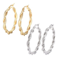 Stainless Steel Hoop Earring Hypoallergenic Ear Nut Twisted Ring Gold  Z282