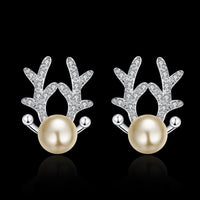 Sterling Silver Plated Earrings Reindeer Stud AAA Zirconia  Push Back Clasp L695