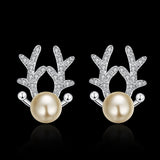 Sterling Silver Plated Earrings Reindeer Stud AAA Zirconia  Push Back Clasp L695