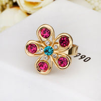 Gold Blue Pink Zirconia Flower Band Ring Size 8 B117