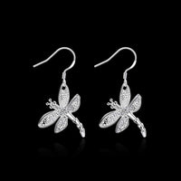 Sterling Silver Plated Earrings AAA Zirconia Fish Hook Dragonfly .76" L330