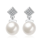 Platinum Plated  Earrings Drop Dangle AAA Zirconia Push Back .48" L197