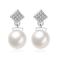 Platinum Plated  Earrings Drop Dangle AAA Zirconia Push Back .48" L197