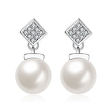 Platinum Plated  Earrings Drop Dangle AAA Zirconia Push Back .48" L197