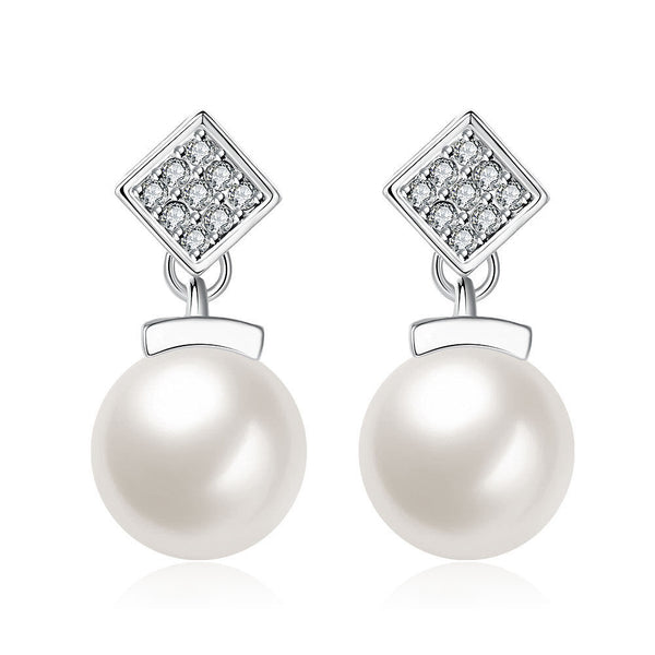 Platinum Plated  Earrings Drop Dangle AAA Zirconia Push Back .48" L197