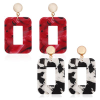 Dangle Earrings Cellulose Acetate Rectangle Gold Black  Red 55x30mm  P646