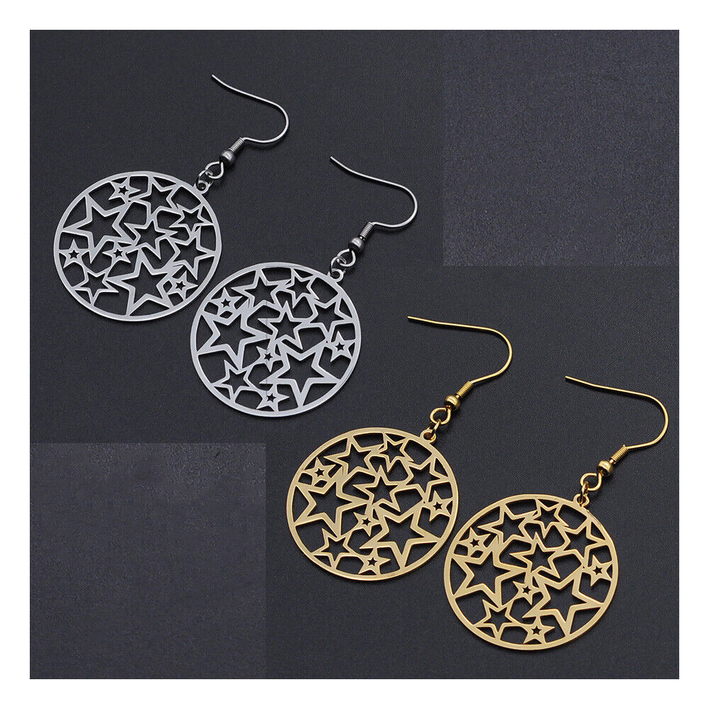 Stainless Steel Dangle Earrings Ring Hook Star Stainless Steel 54mm 0.6mm P201