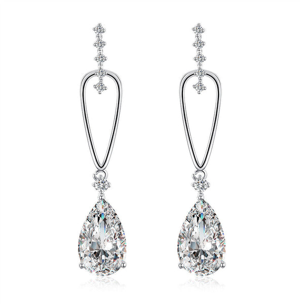 Platinum Plated Earrings Drop Dangle AAA Zirconia Push Back Clasp L579
