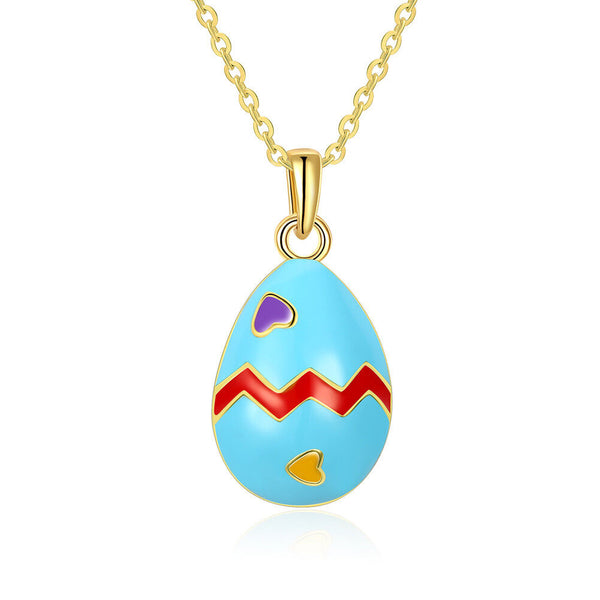 Yellow Gold Plated Necklace Pendant Egg Red Blue 19 Inches 1MM Lobster B174