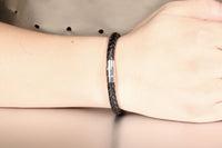 Stainless Steel Genuine Leather Bracelet Black Silver Mens Unisex G342