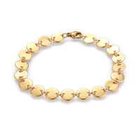 Stainless Steel Link Bracelet Lobster Flat Round Gold 7-1/2inches(19cm) 8mm Z102