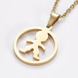 Stainless Steel Set Earring Pendant Necklace Flat Round Human Gold 18" P801