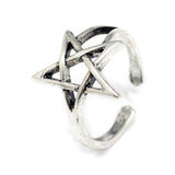 Alloy Cuff Finger Ring Pentagram Antique Silver Size 4 Adjustable 15mm P430