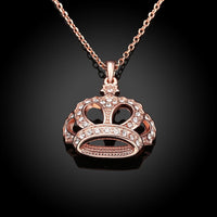 Rose Gold Plated Necklace Pendant Crown Zirconia 20 Inches 1MM Lobster B115