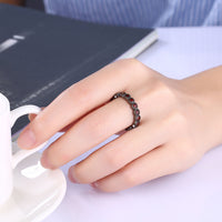 Platinum Black Gun Gunmetal Ring Band Plain Womens AAA Zirconia Black Red B533