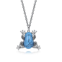 Platinum Plated Necklace Pendant Drop Frog Kallaite Blue 20" 1MM Lobster B195