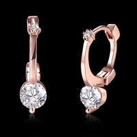 Rose Gold Plated Earrings Hoop Huggies AAA Zirconia  Latch Back Clasp L463