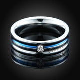 Stainless Steel Band Fashion Wedding Ring Blue AAA Zirconia Mens Unisex B467