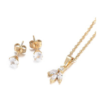 Stainless Steel Set Flower Pendant Necklace Stud Earrings Lobster Gold 18" Z759