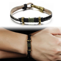 Genuine Cow Leather Bracelet Black Green Unisex  Hook Clasp G327