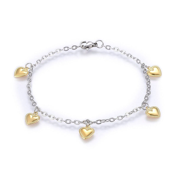 Stainless Steel Charm Bracelet Lobster Heart Gold Silver Color 7.8" 2.5mm A69