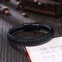 Stainless Steel Leather Bracelet 8 Inches 11.5MM Magnetic L354