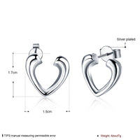 Sterling Silver Plated Earrings Stud Push Back Heart .6" L334