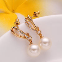 Gold Pearl Stud Drop Zirconia Earrings L105