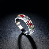 Stainless Steel Bridal Engagement Wedding Ring AAA Zirconia Gay Pride B464