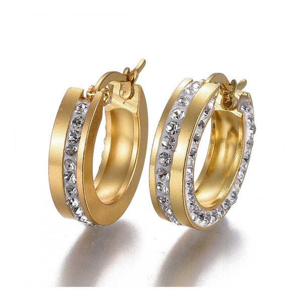 Gold Stainless Steel Hoop Earrings Polymer Clay Zirconia Ring 21x5.mm 0.6mm A193