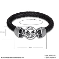 Stainless Steel Leather Bracelet 7.87 Inch Skull  Silver Black L396