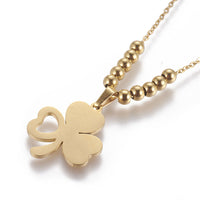 Stainless Steel Set Earrings Pendant Necklace Clover Gold 18" P854