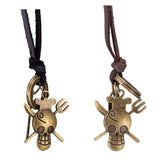 Genuine Leather Necklace Unisex Pendant Skull Adjustable Size Slide Clasp B487