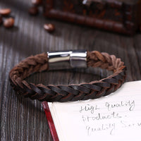 Stainless Steel Leather Bracelet 8 Inches 13MM Slide L382