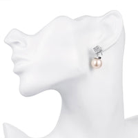 Platinum Plated  Earrings Drop Dangle AAA Zirconia Push Back .48" L197